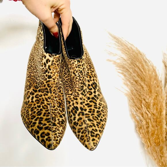 CARLOS SANTANA Black Animal Leopard Print Stiletto Heel Ankle Boot Booties 9.5 - Picture 10 of 11